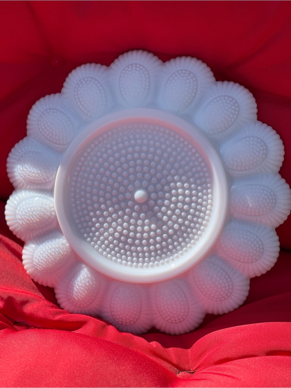 Grail Vintage Indiana White Milk Glass Hobnail egg Dish plate platter
